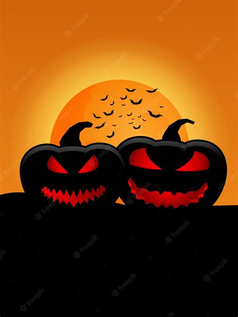 Premium Vector | Silhouette pumpkins with full moon in halloween night ...