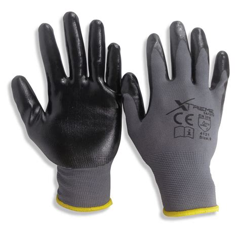 Safety Gloves Grey Nitrile General Purpose Mechanical Work Gloves 12 pair Medium - Clearance ...