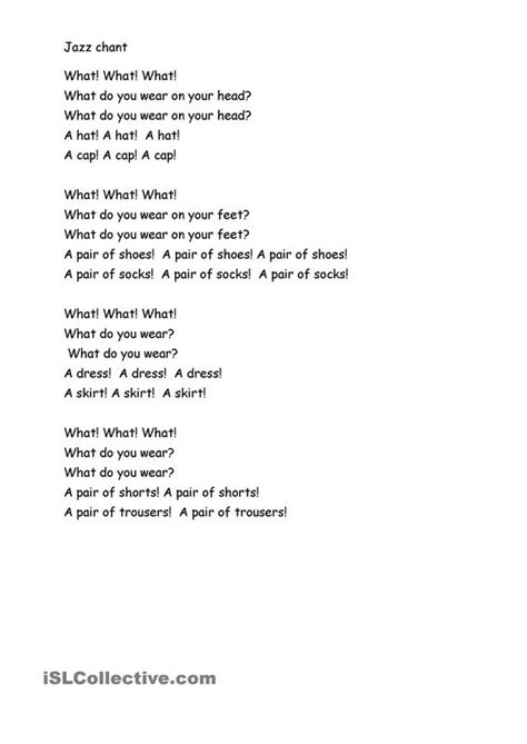 jazz chant about clothes | ESL worksheets of the day | Pinterest | Student-centered resources ...