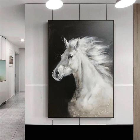 Horse Painting,black White Horse Art,oversize Painting,original Large ...