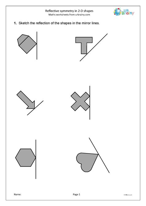 Reflective symmetry - Geometry (Shape) Maths Worksheets for Year 6 (age 10-11) by URBrainy.com