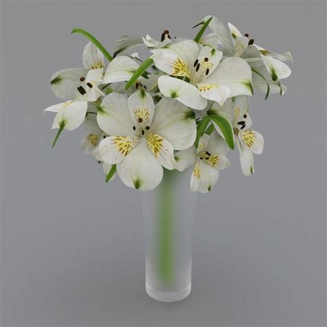 Bouquet of white Alstroemeria in a vase (113170) 3D model - Download 3D model Bouquet of white ...