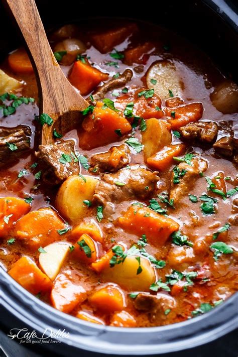 Slow Cooker Beef & Sweet Potato Stew is easy to throw together and ...