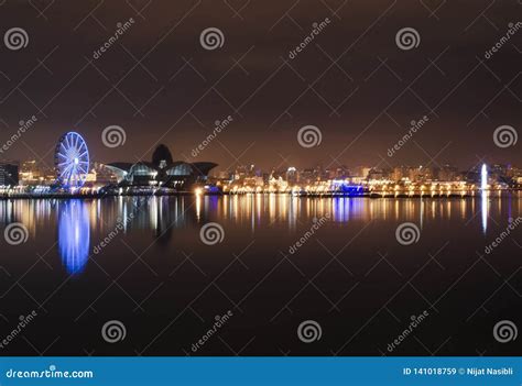 Night View of Baku with National Boulevard Stock Image - Image of ...