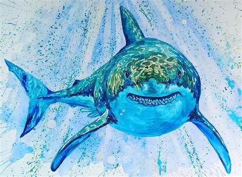 Shark Painting Original Art Shark Watercolor 12 by 16 Nautical | Etsy