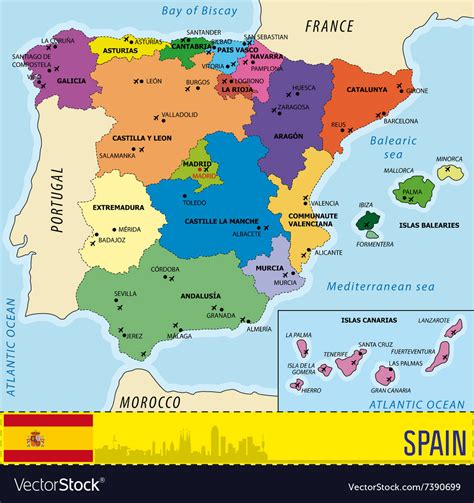 Detailed map of spain with all regions and ai Vector Image