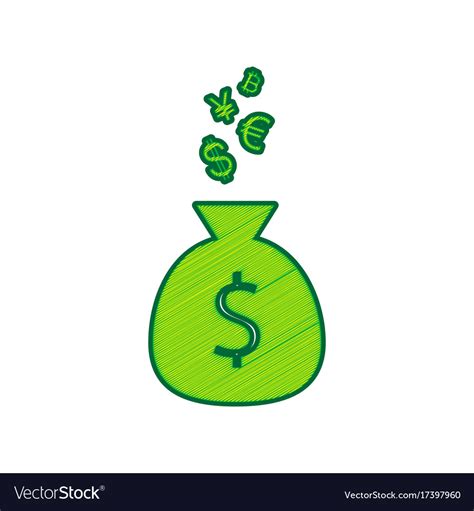 Money bag sign with currency symbols Royalty Free Vector