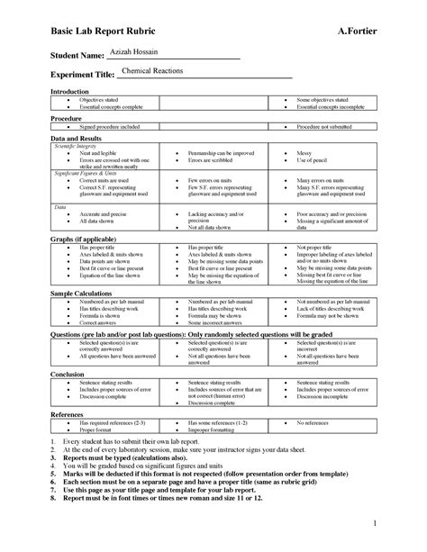 Lab Report 3: Chemical Reactions - Basic Lab Report Rubric A Student Name: - Studocu