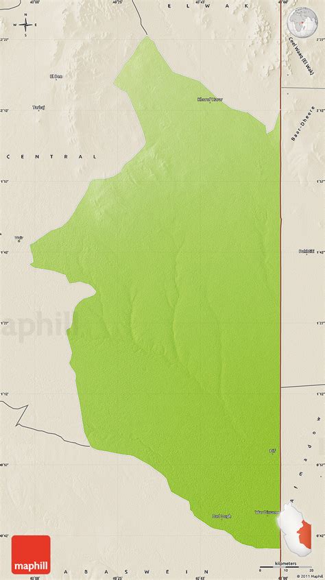 Physical Map of WAJIR-BOR, shaded relief outside