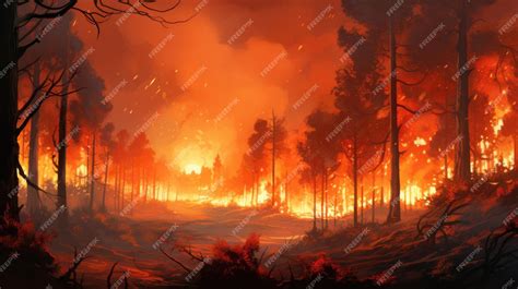 Premium AI Image | a forest fire with a forest fire in the background.