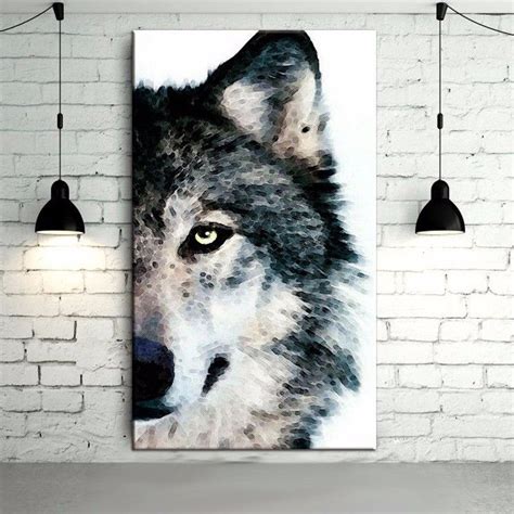 Artist 100% is gray and white abstract painting hand and black animals wolf wolf head oil on ...