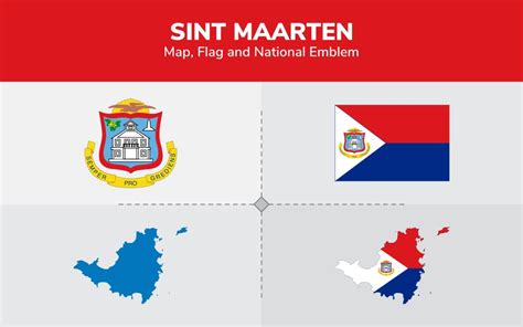 Sint Maarten Map, Flag and National Emblem - Illustration