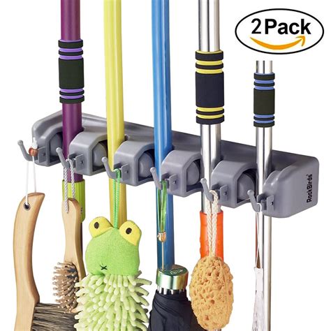 Mop Broom Holder, RockBirds T56 Multipurpose Wall Mounted Organizer ...