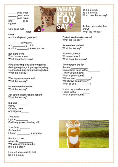 Song Worksheet: What Does the Fox Say by Ylvis