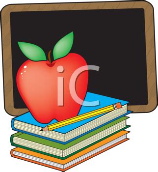 Royalty Free Clipart Image of an Apple, Books and a Chalkboard Royalty ...