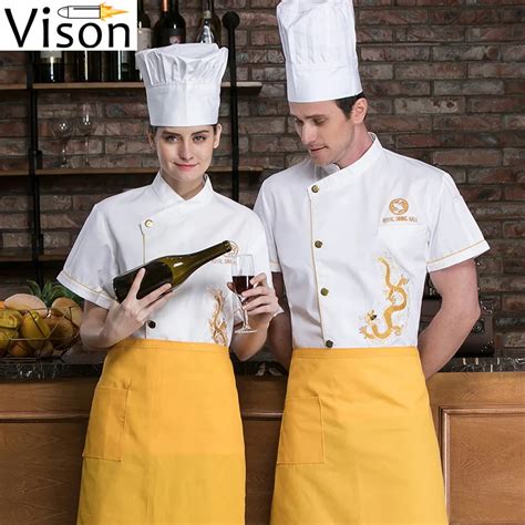 White Executive Chinese Chef Uniform Apron With Embroider Restaurant Uniform Clothing Japanese ...