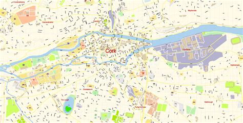 Cork Ireland SVG Map Vector Exact City Plan High Detailed Street Map editable SVG file in layers