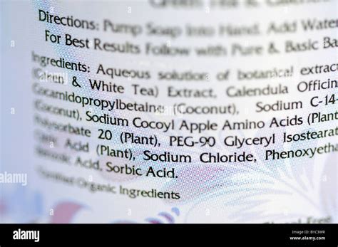 Ingredients list on liquid soap bottle Stock Photo - Alamy