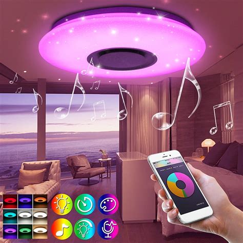 24W Ceiling Light with Bluetooth Speaker, Dimmable Light RGB Color Changing,LED Flush Mount ...