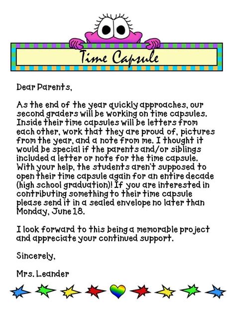 end of year time capsule | Time capsule, Third grade classroom, Letter to parents