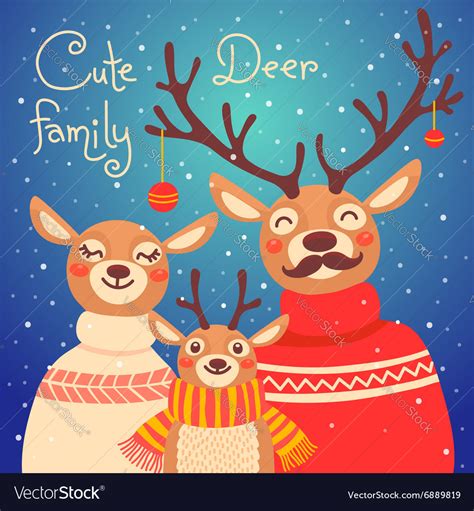 Christmas reindeer family cute card with deer Vector Image