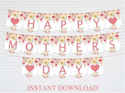 Mothers Day Printable Banner, Digital Floral Happy Mother's Day Decor ...