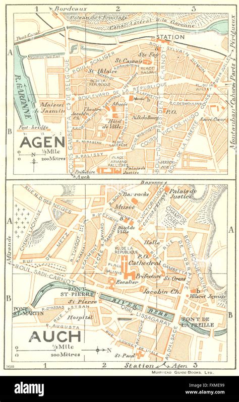 FRANCE: Agen; Auch, 1926 vintage map Stock Photo - Alamy