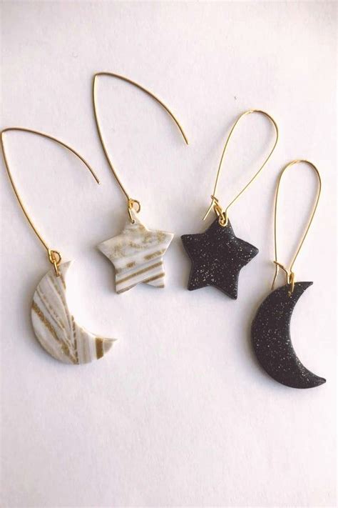 Star and Moon Earrings Polymer Clay Earrings Celestial Earrings Asymmetrical Earrings Mismatche ...
