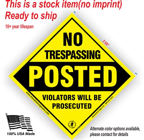 Small Diamond Custom No Trespassing Posted Sign - No Trespassing Signs