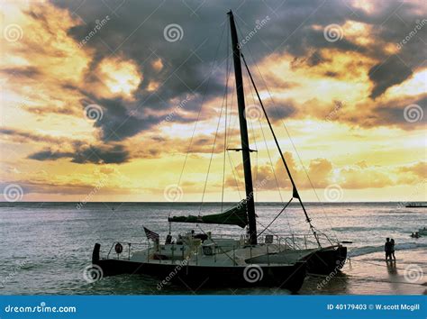 Sailboat at Sunset. stock image. Image of romantic, summer - 40179403