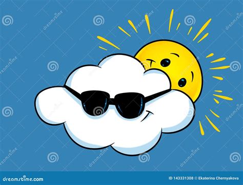 Cloudy Weather Happy Sun Cloud Summer Cartoon Stock Illustration - Illustration of cloudy ...