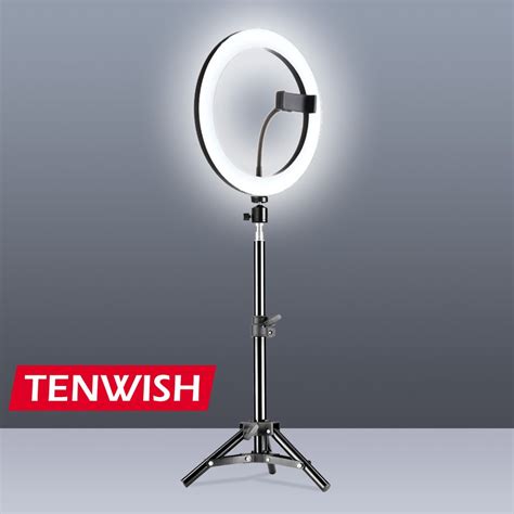 TENWISH Ring Light 26cm Dimmable LED Ringlight Tripod Stand Phone Holder Makeup Photography ...