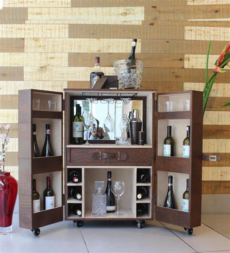 Buy Mini Portable Bar Cabinet In Genuine Leather By Three Sixty Online - Bar Cabinets - Bar ...