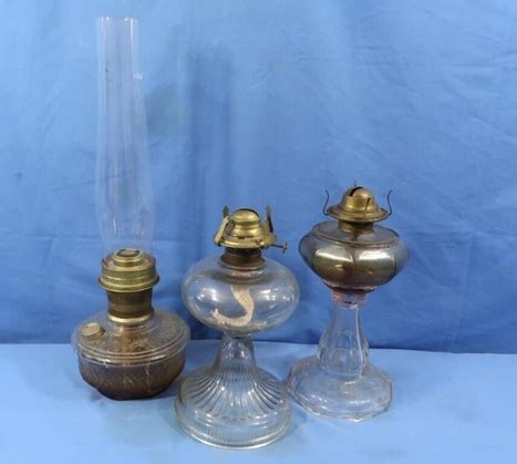 Find & Bid On Lot# 73 - 3 Antique Oil Lamps-1 w/top - Now For Sale At Auction