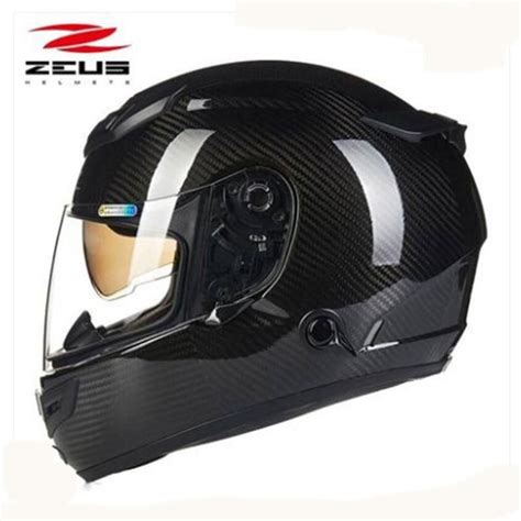 ZEUS Carbon Fiber Motorcycle Helmet 2 Lenses Upscale Full Face ...