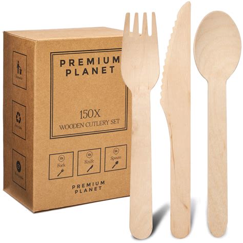 Buy Premium Planet Large Eco-Friendly 150x Wooden Cutlery Set | Storage Box | 50x Forks 50x ...