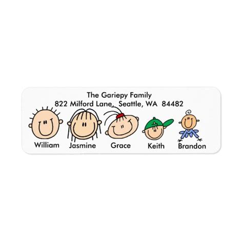 Family With Three Kids Address Labels | Zazzle.com