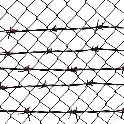 Barbed wire fence protection isolated on white for background texture ...