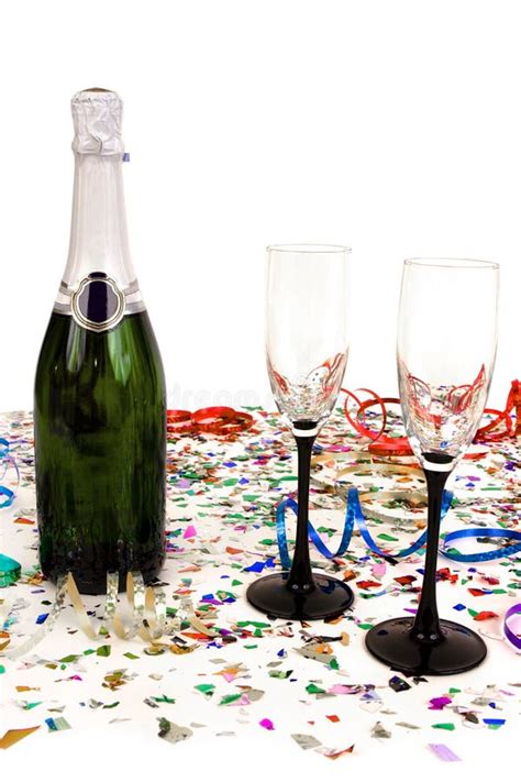 Champagne and confetti stock image. Image of empty, champagne - 4256147