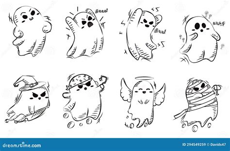 Set of Cute Halloween Ghost Characters Vector Stock Vector ...