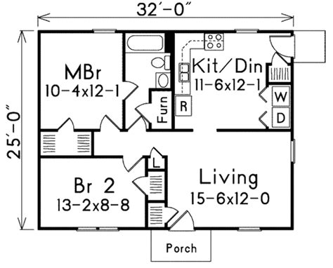 Ranch Style House Plan - 2 Beds 1 Baths 800 Sq/Ft Plan #57-242 ...