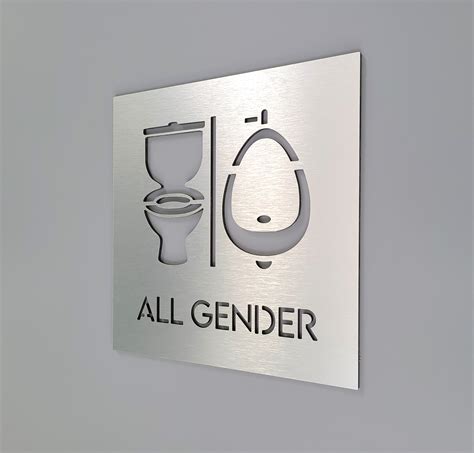 All gender bathroom sign. Bathroom signs with urinal symbol. Unisex toilet sign. Gender neutral ...