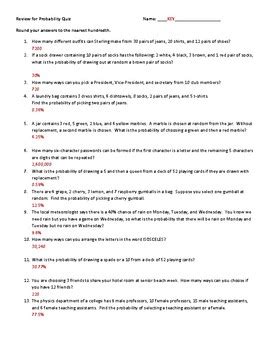 Probability Quiz Review (FCP, Permutations and Combinations, Mult/Add Rules)