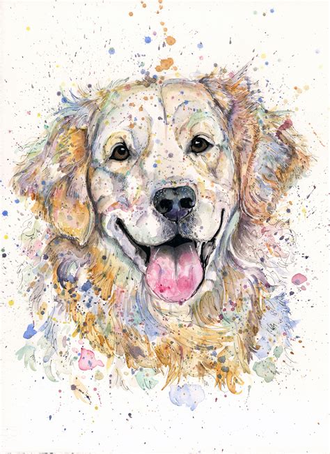 Golden Retriever art, pet portrait, custom dog art, bespoke watercolour ...