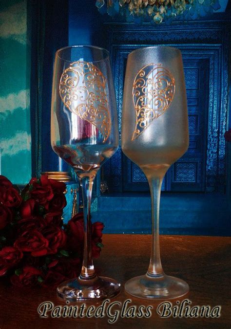 Set of 2 hand painted champagne flutes Love in gold | Etsy | Hand painted champagne flutes ...