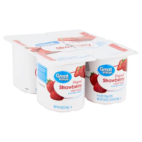 Great Value Original Strawberry Lowfat Yogurt, 6 oz, 4 count - Walmart.com