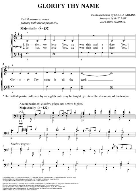 Glorify Thy Name" Sheet Music for Easy Piano/Vocal - Sheet Music Now