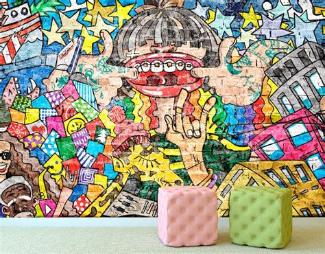 Trendy Wallpaper Graffiti Wall Decor Boy Room Wallpaper, Watercolor ...