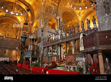 Interior view of Saint Mark's Basilica or the Basilica di San Marco ...