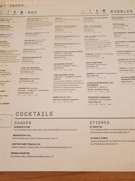 Menu at Sixty Vines pub & bar, Winter Park